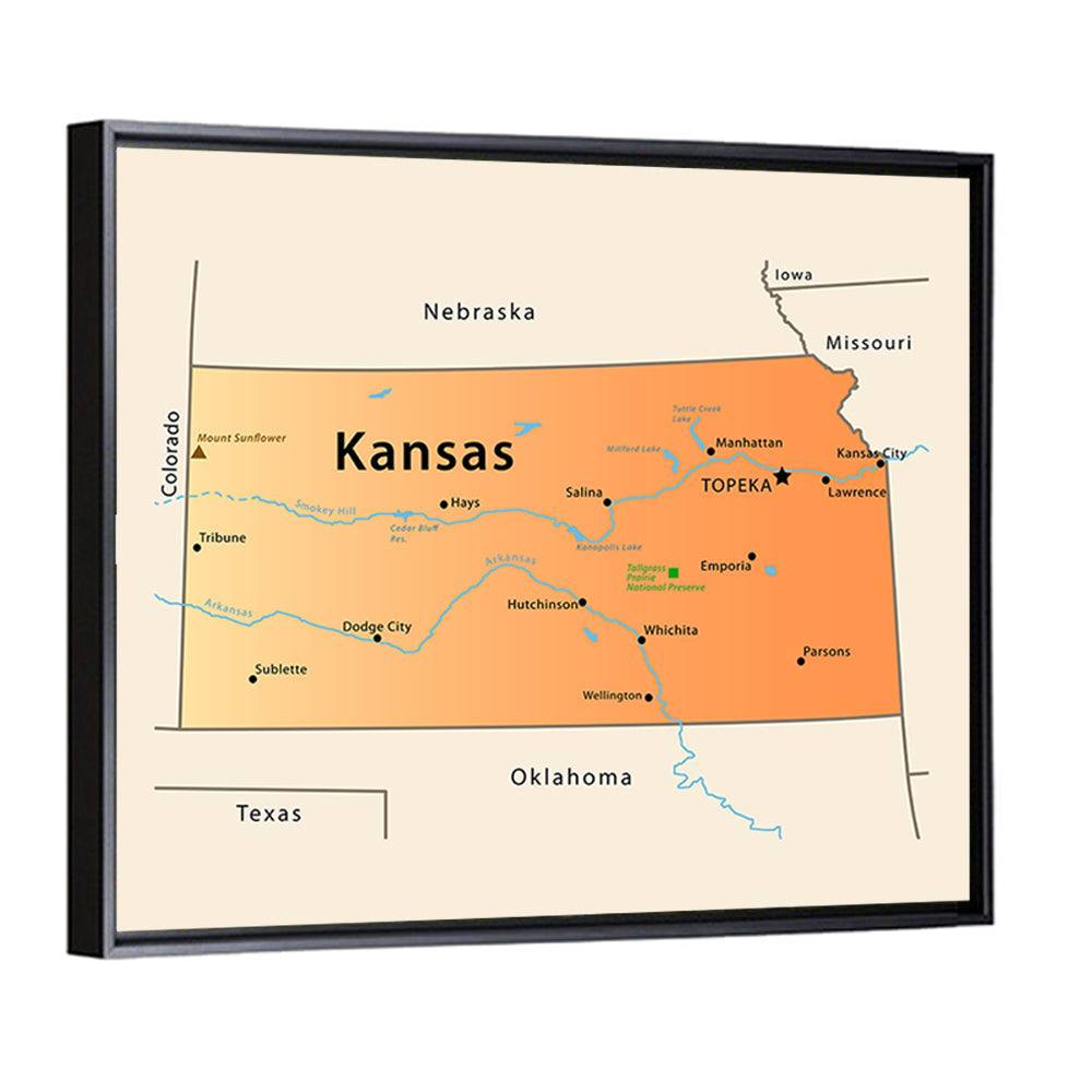 Kansas State Map Wall Art