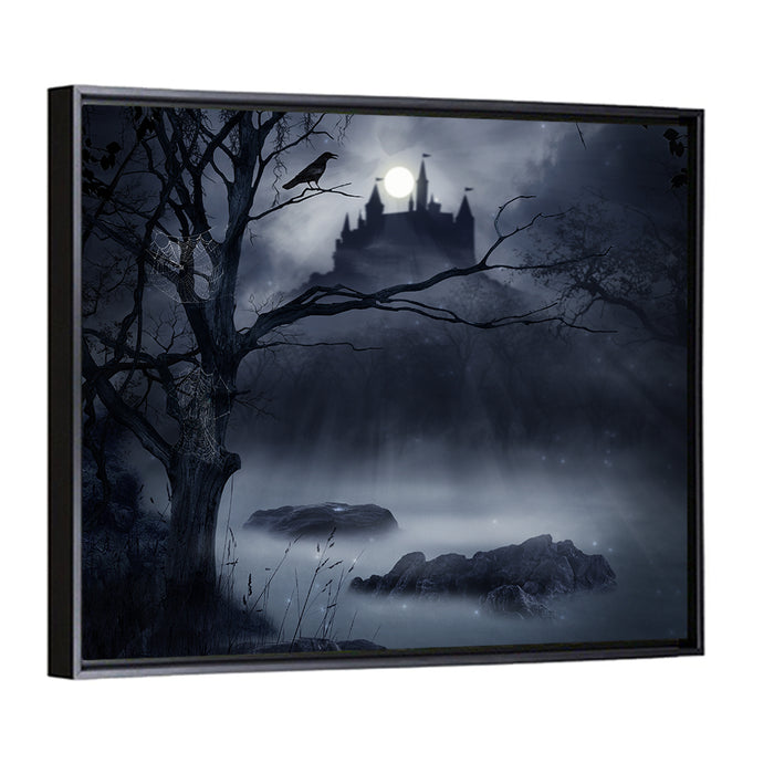 Moonlit Castle Over a Swamp Wall Art as a framed canvas