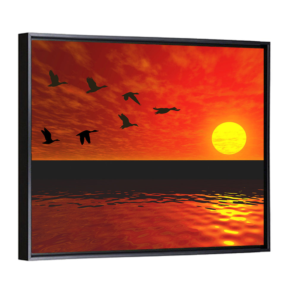 Ducks at Sunset Silhouette Wall Art