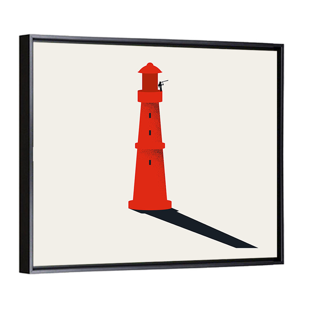 Red Lighthouse with Telescope Silhouette Wall Art