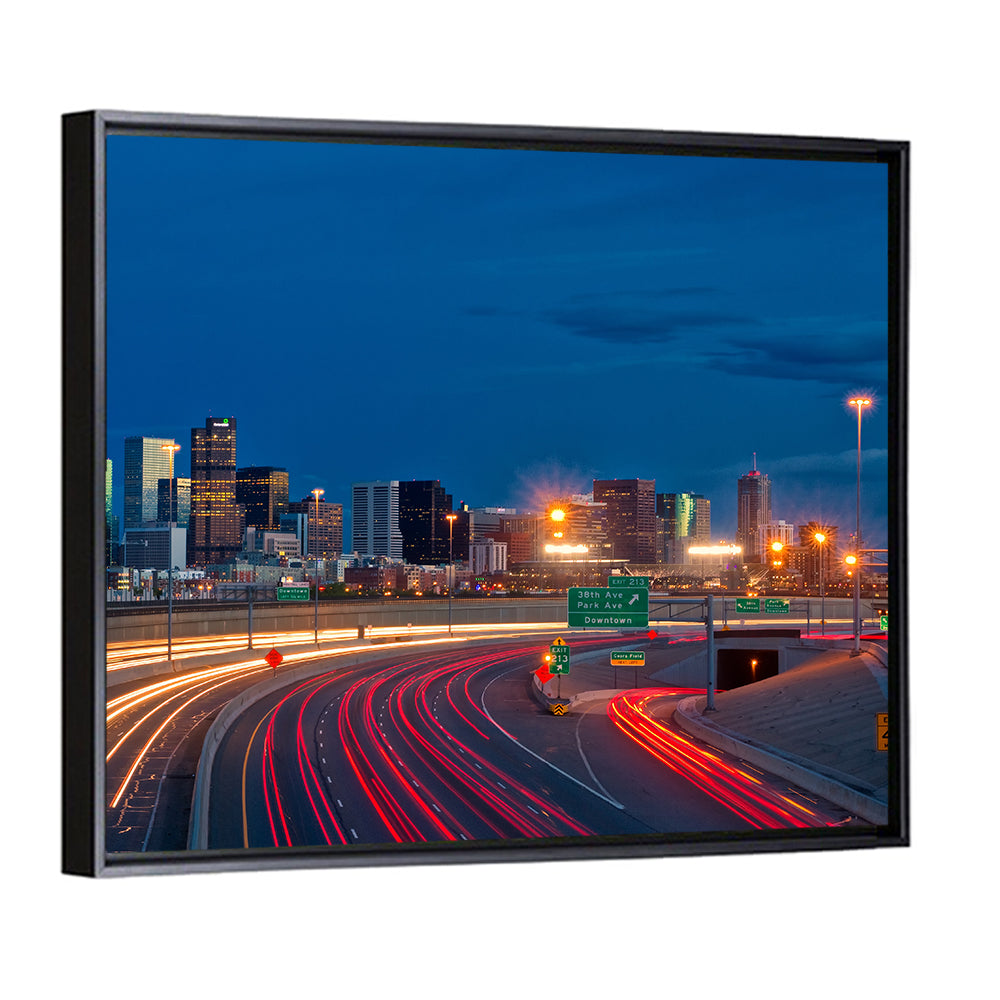 Denver Skyline with Light Trails Wall Art