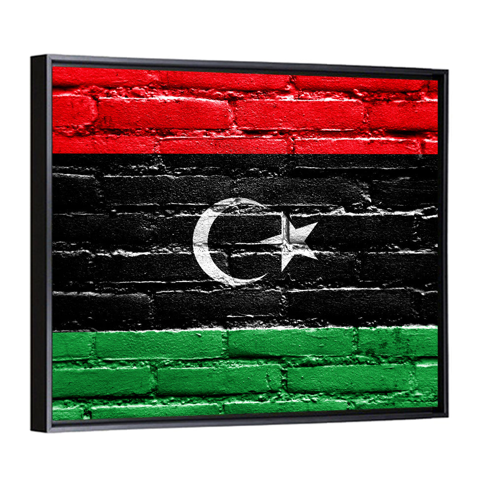 Libyan Flag on Distressed Brick Wall Art