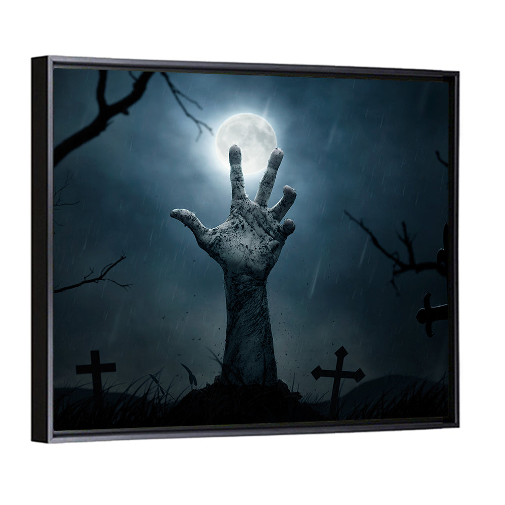 Rising Zombie Hand Under Moonlight Wall Art