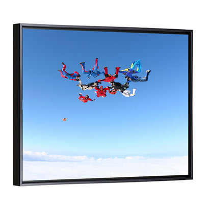 Skydiving Formation Over Clouds Wall Art