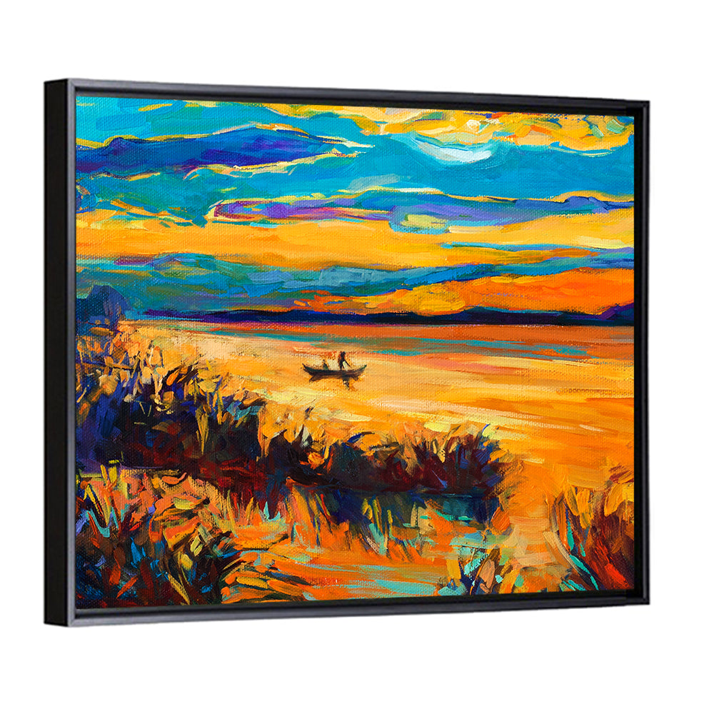 Sunset Boat on Lake Wall Art