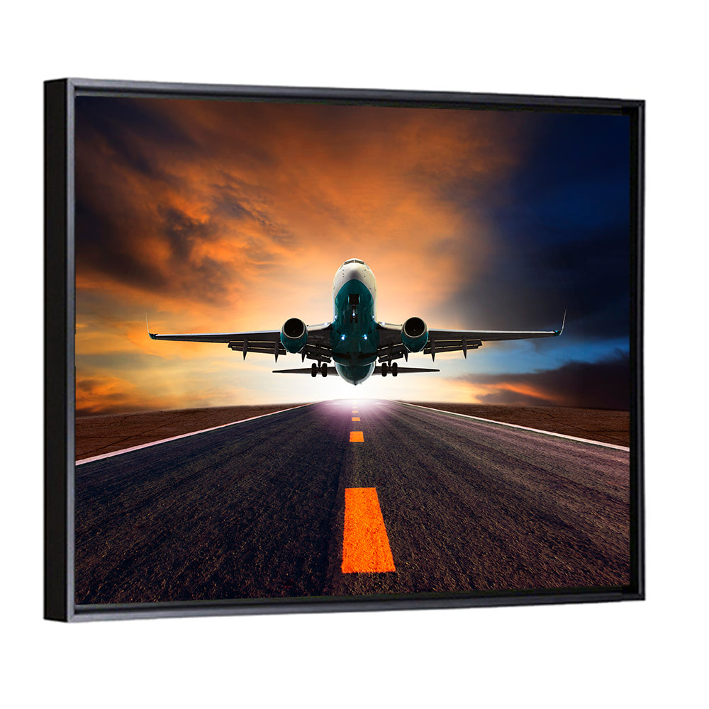 Passenger Jet Landing at Sunset Wall Art