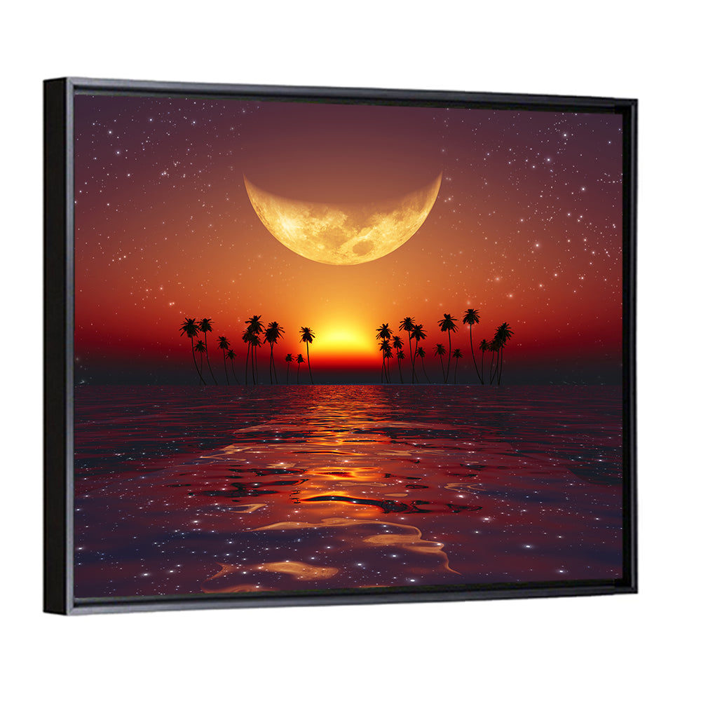 Golden Crescent Over Tropical Sunset Wall Art