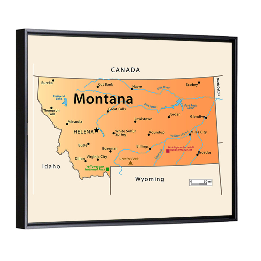 Montana State Map Wall Art