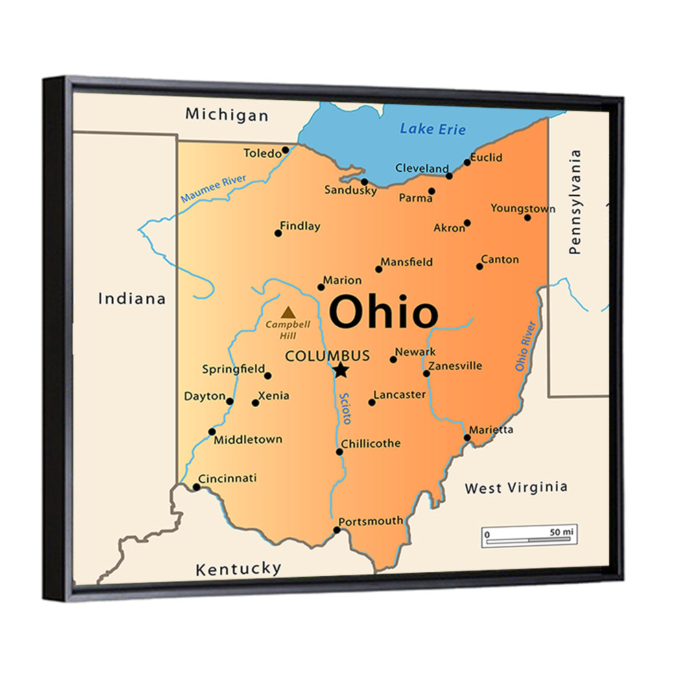 Ohio State Map Wall Art