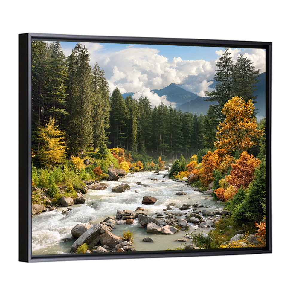 Autumn Mountain Stream with Rapids Wall Art