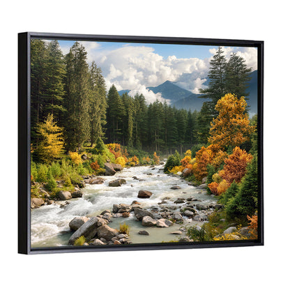 Autumn Mountain Stream with Rapids Wall Art