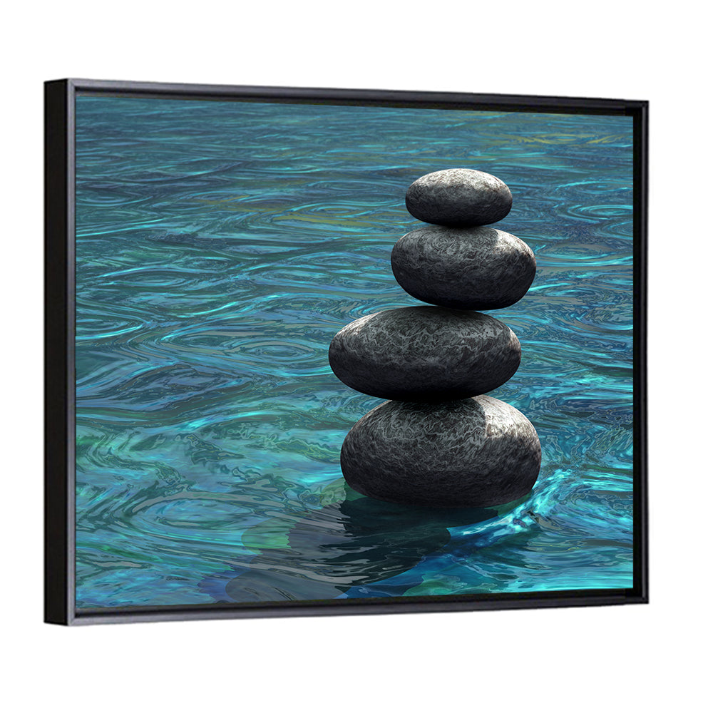 Zen Stone Stack Over Rippling Water Wall Art