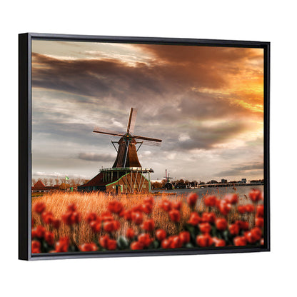 Dutch Windmill with Red Tulips Wall Art