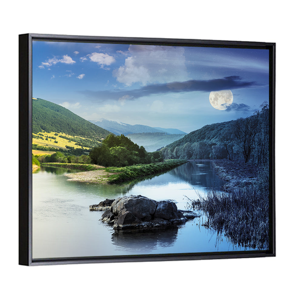 Moonlit Mountain River Wall Art
