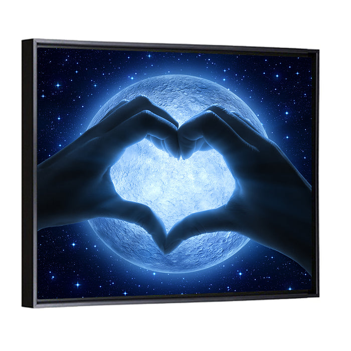 Moon Heart Silhouette Wall Art as a framed canvas