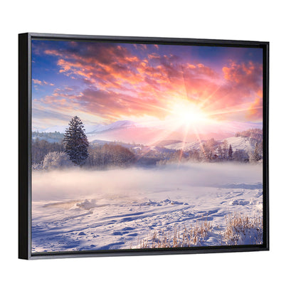 Winter Sunrise In Mountain Village Wall Art