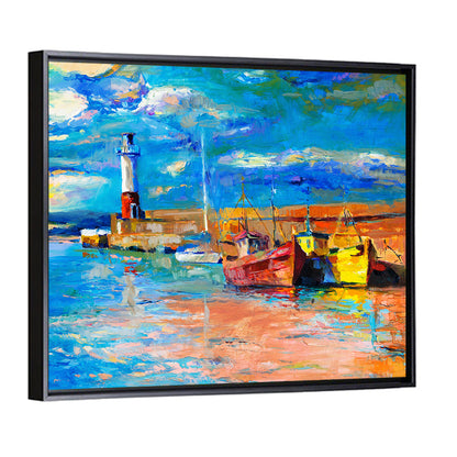 Lighthouse Harbor Sunset Wall Art