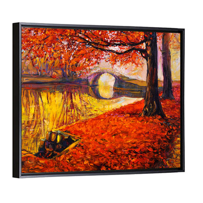 Autumn Bridge Over Golden Lake Wall Art