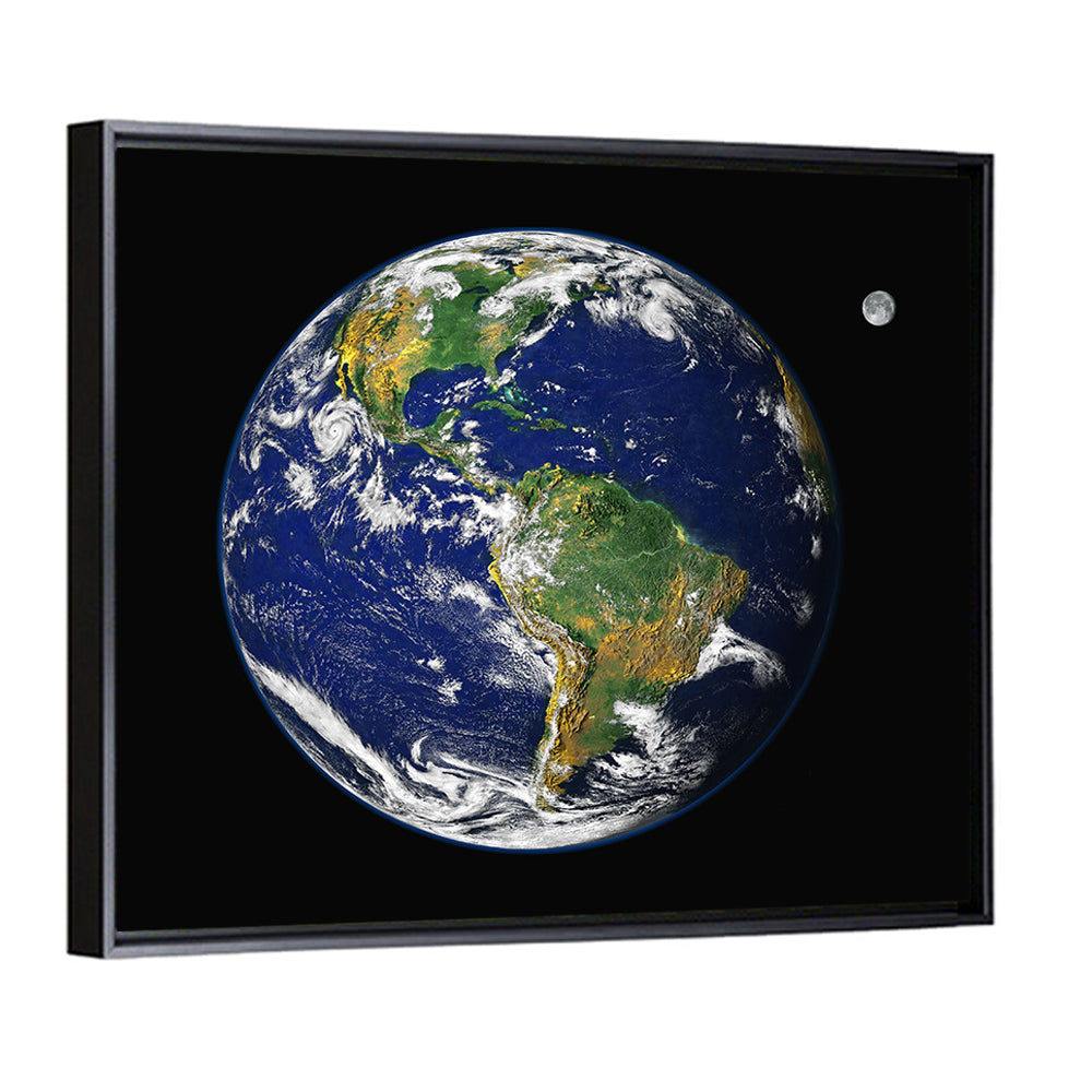 America from Space with Moon Wall Art