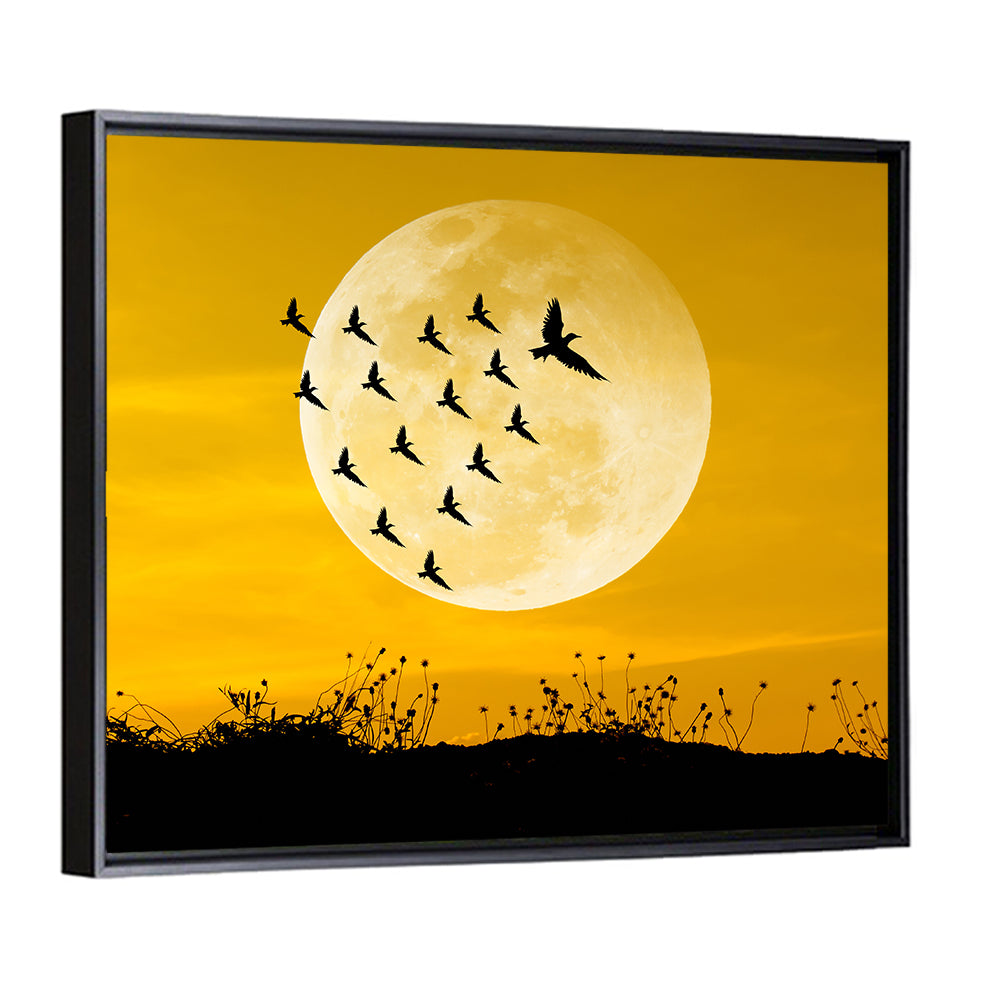 Moonlit Birds Over Wildflowers Wall Art