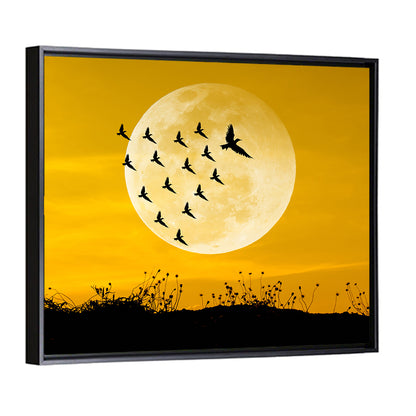 Moonlit Birds Over Wildflowers Wall Art