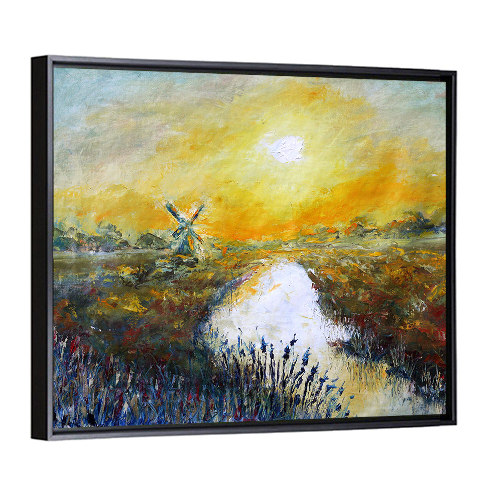 Windmill at Sunrise Over River Wall Art