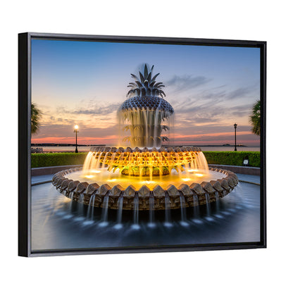 Charleston Pineapple Fountain at Dusk Wall Art