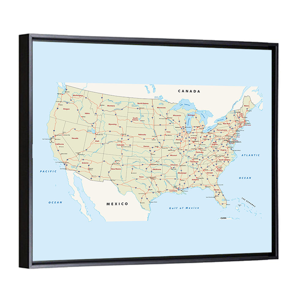 US Interstate Highway Map Wall Art