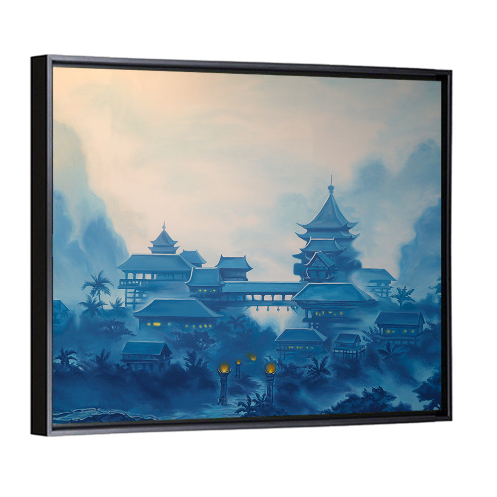 Misty Chinese Mountain Temple Wall Art