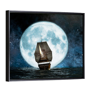 Sea Boat Under Moon Wall Art