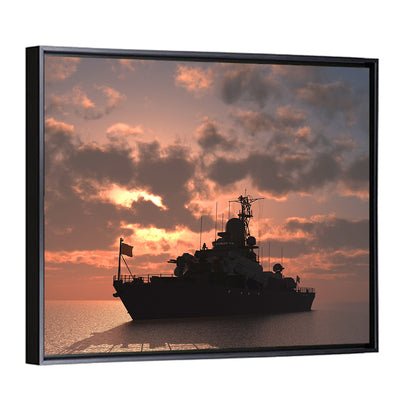 Warship Silhouette at Sunset Wall Art