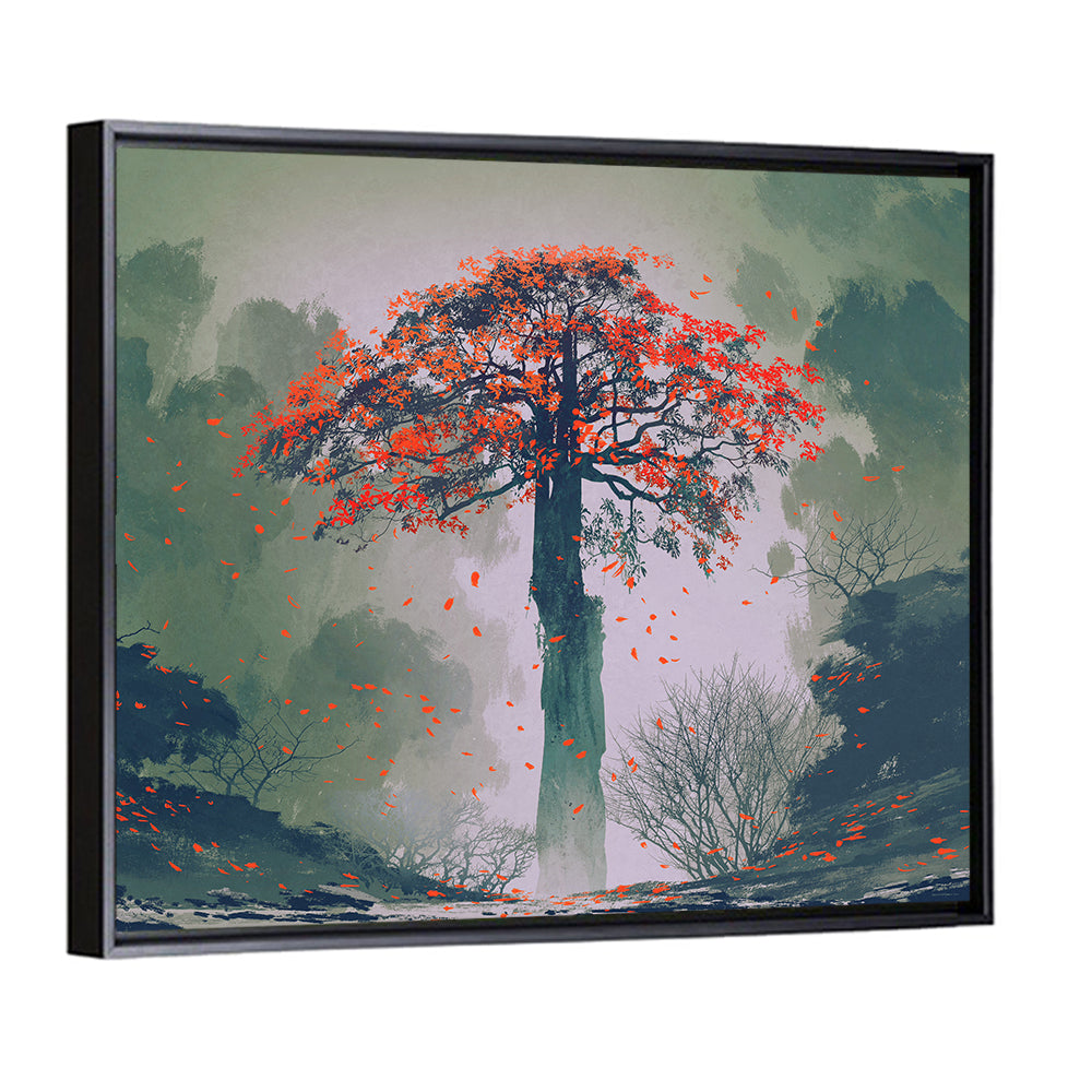 Misty Red Autumn Tree Wall Art