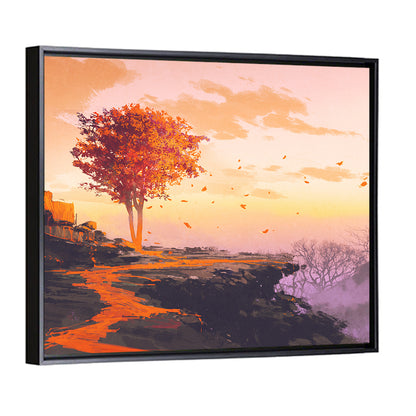 Melting Autumn Tree on Cliff Wall Art