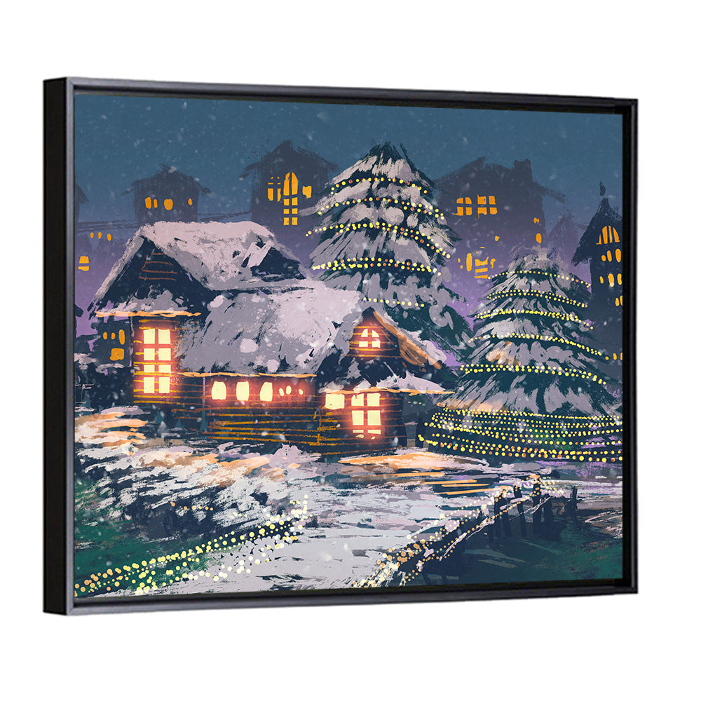 Christmas Night Village Scene Wall Art