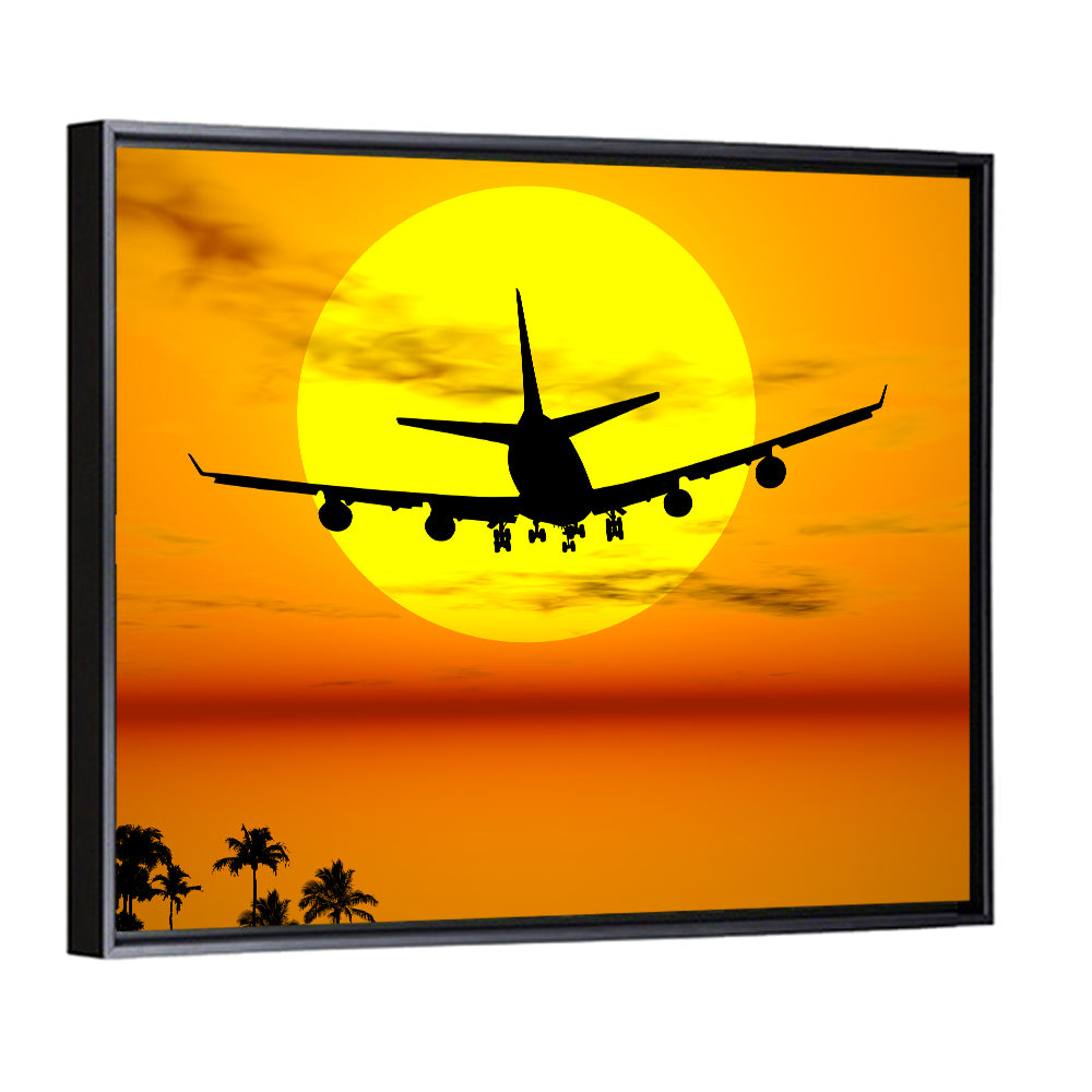 Airplane Silhouette at Sunset Wall Art