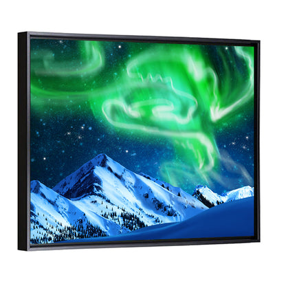 Glowing Aurora Over Snow Capped Mountains Wall Art