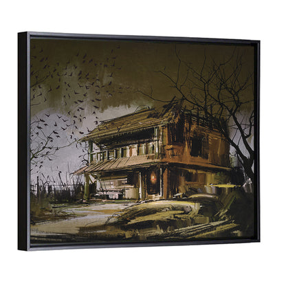 Halloween House at Dusk Wall Art