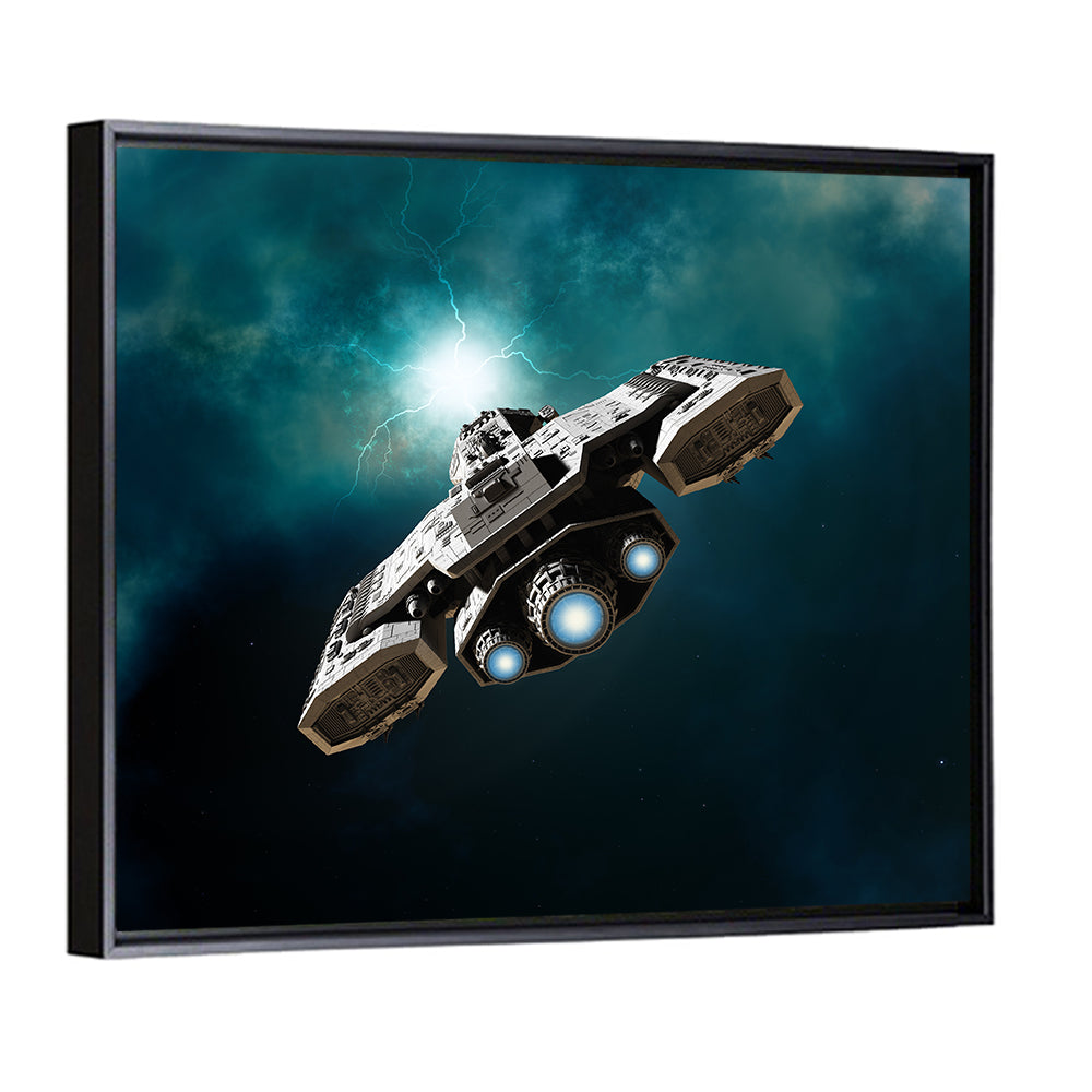 Low Angle Starship with Blue Thrusters Wall Art