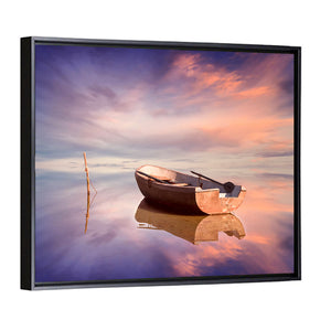 Lonely Boat At Sunset Wall Art