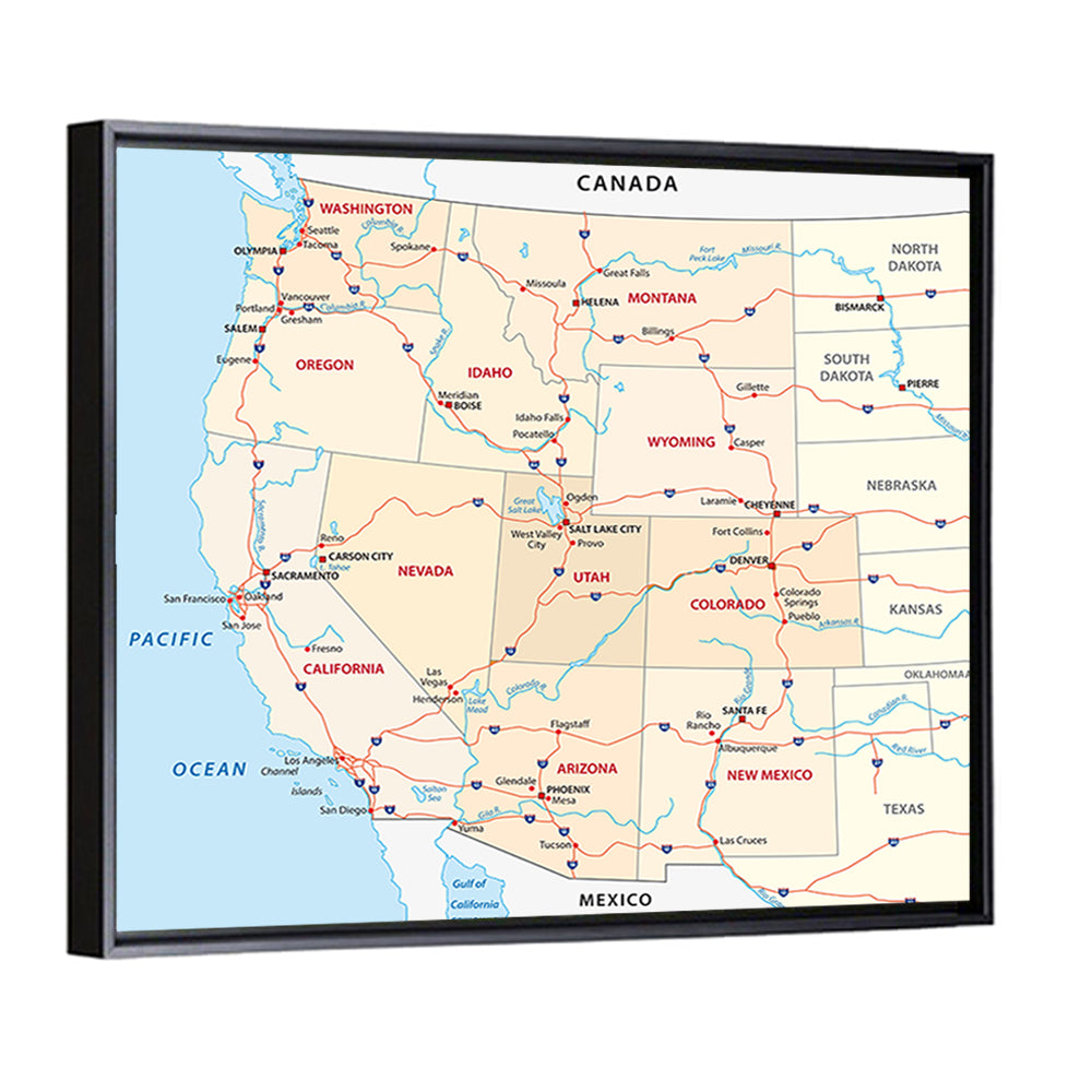 Western United States Map Wall Art