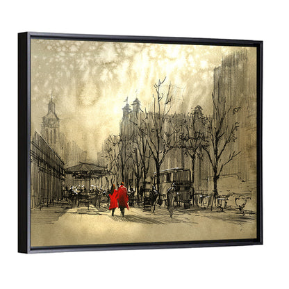 Couple Walking On Street Wall Art