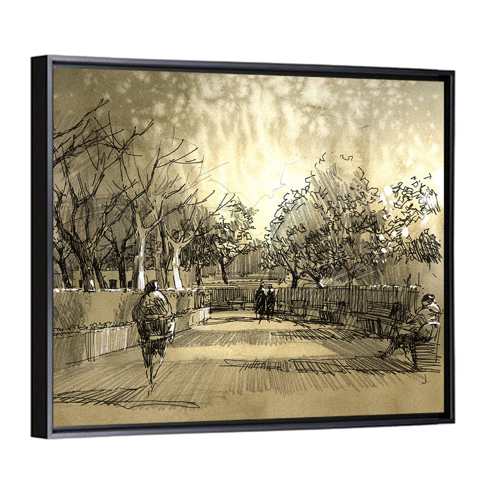 Late Afternoon Park Walkway Sketch Wall Art