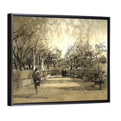 Late Afternoon Park Walkway Sketch Wall Art
