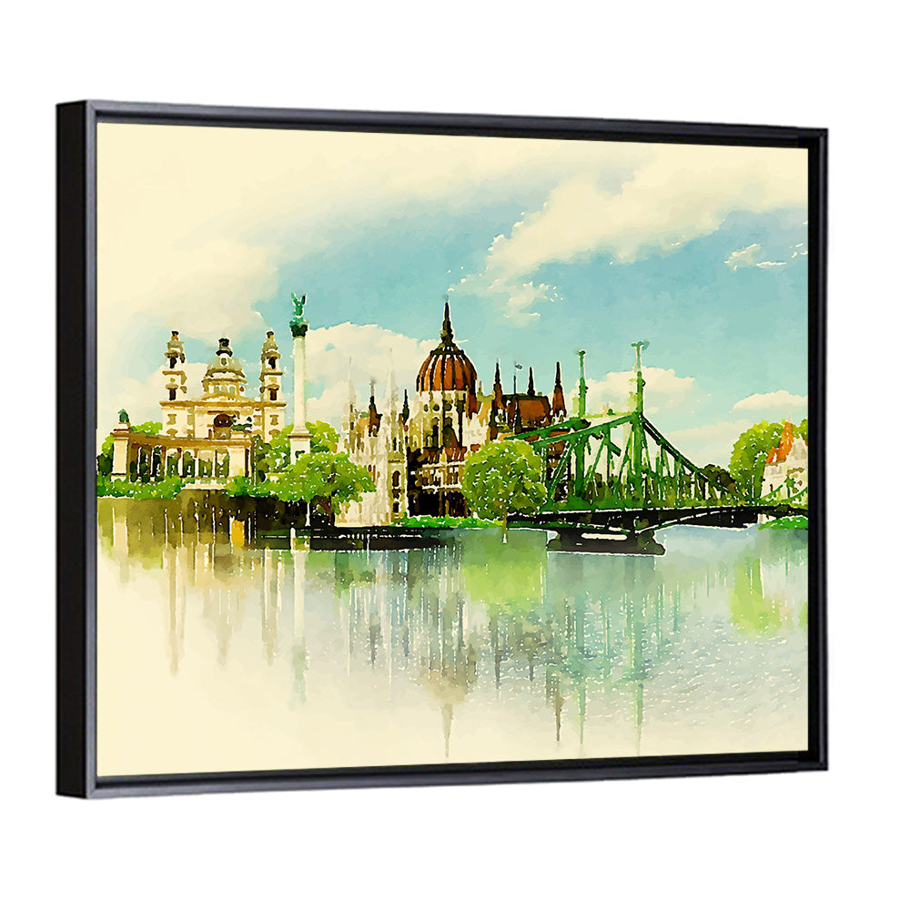 Budapest Riverfront Watercolor Wall Art