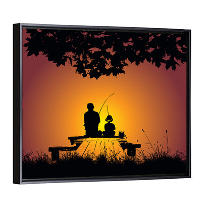 Dockside Sunset Fishing Silhouette Wall Art