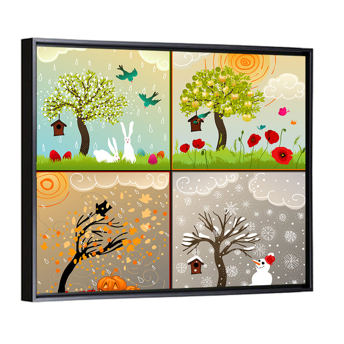 Four Seasons Illustrated Grid Wall Art as a framed canvas