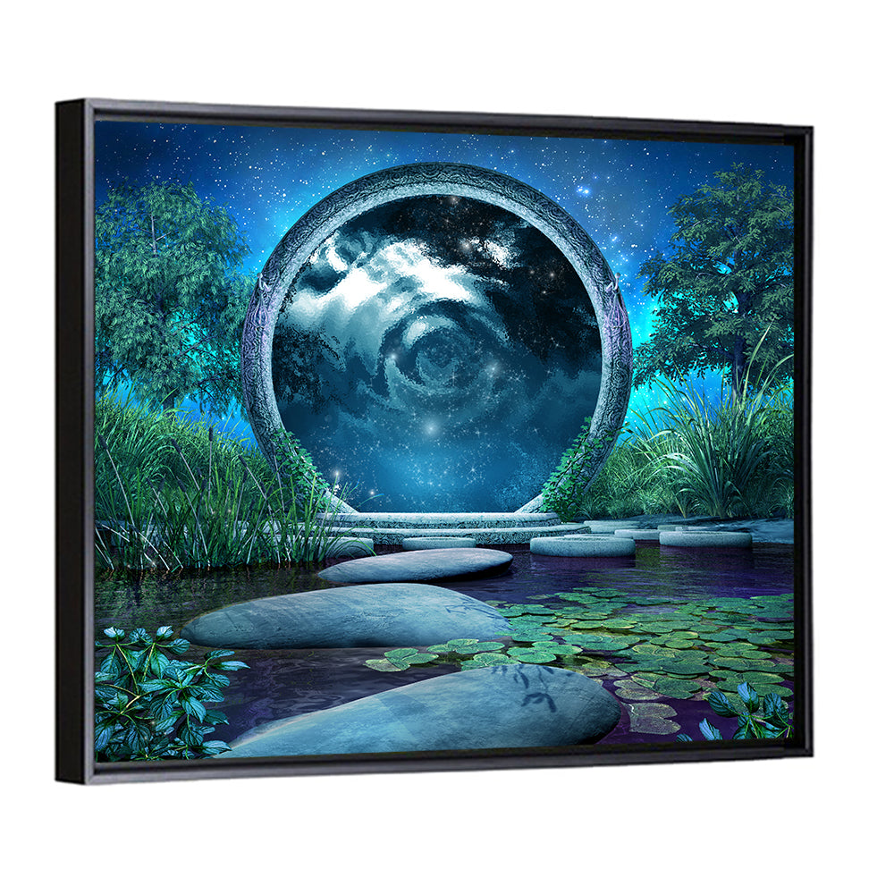 Stone Portal on Moonlit Lake Wall Art