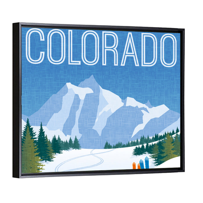 Retro Colorado Ski Scene Wall Art as a framed canvas