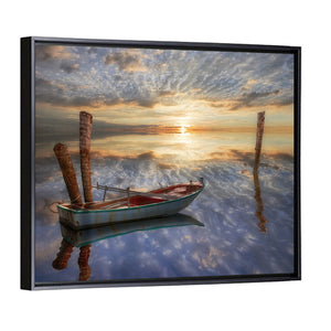 Old Lonely Boat In Lake Wall Art