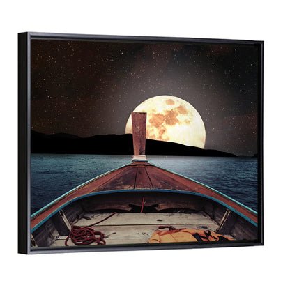 Longtail Boat Under Full Moon Wall Art